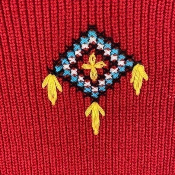 Vintage 70’s Hand Made Folk Art Floral Embroidered Knit Sweater Vest Size L - Picture 9 of 12